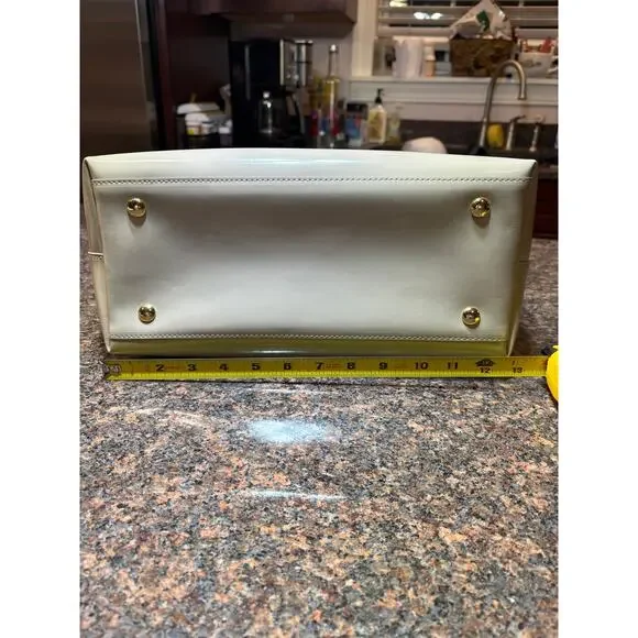 GIANNI NOTARO Cream Genuine Patent Leather Italian Handbag Tote - Picture 8 of 13